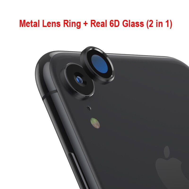Back Camera Lens Screen Protector for iPhone XR 6D Tempered Glass Film + Metal Rear Lens Protection Ring Case Cover Accessories