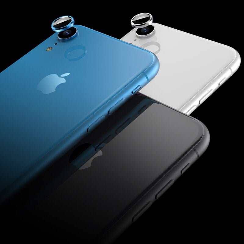 Back Camera Lens Screen Protector for iPhone XR 6D Tempered Glass Film + Metal Rear Lens Protection Ring Case Cover Accessories