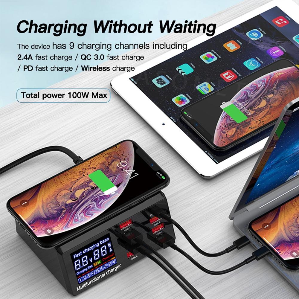 100W 8 Ports USB Charger Quick Charge 3.0 Adapter HUB Wireless Charger Charging Station PD Fast Charger For iPhone 11 Samsung 100W 8 Ports USB Charger Quick Charge 3.0 Adapter HUB Wireless Charger Charging Station PD Fast Charger For iPhone 11 Samsung