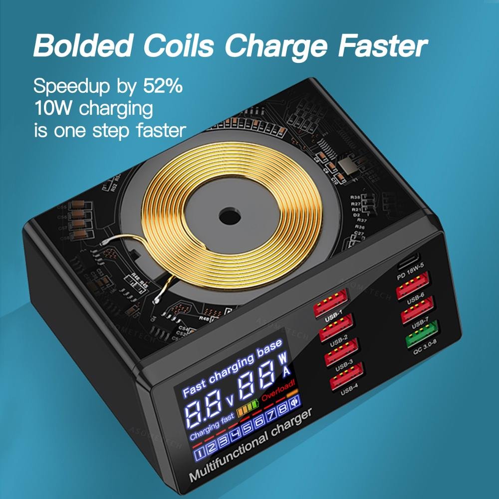 100W 8 Ports USB Charger Quick Charge 3.0 Adapter HUB Wireless Charger Charging Station PD Fast Charger For iPhone 11 Samsung 100W 8 Ports USB Charger Quick Charge 3.0 Adapter HUB Wireless Charger Charging Station PD Fast Charger For iPhone 11 Samsung