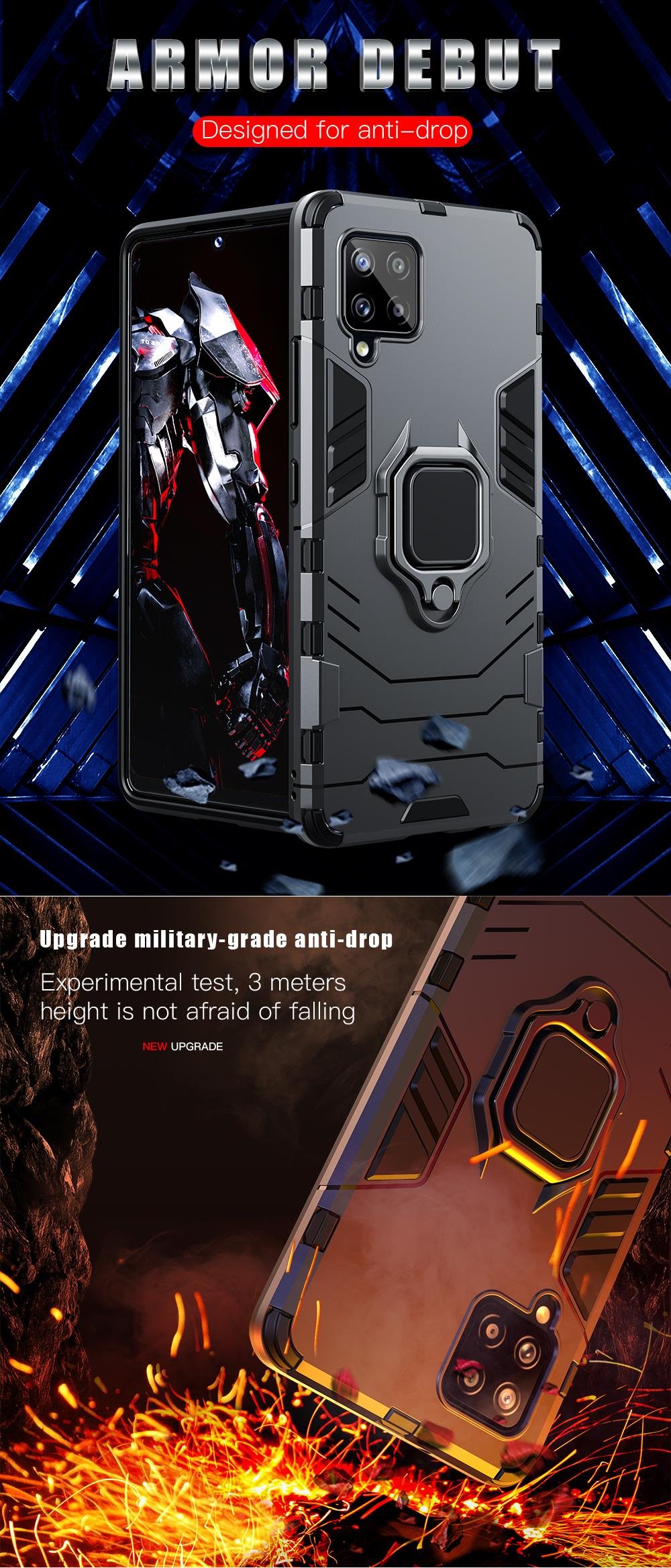 KEYSION Shockproof Armor Case for Samsung A42 5G Ring Stand Bumper Silicone Phone Back Cover for Galaxy S20 FE A11 A31 A01 Core