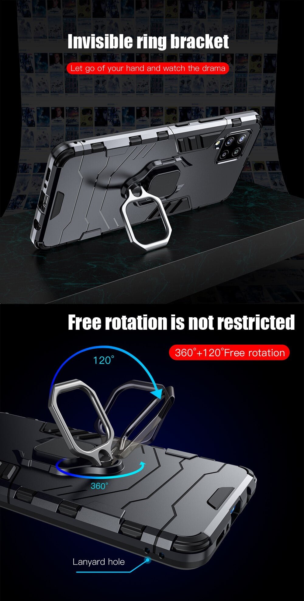 KEYSION Shockproof Armor Case for Samsung A42 5G Ring Stand Bumper Silicone Phone Back Cover for Galaxy S20 FE A11 A31 A01 Core