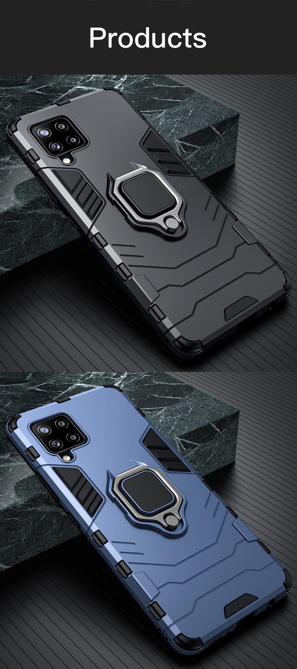 KEYSION Shockproof Armor Case for Samsung A42 5G Ring Stand Bumper Silicone Phone Back Cover for Galaxy S20 FE A11 A31 A01 Core