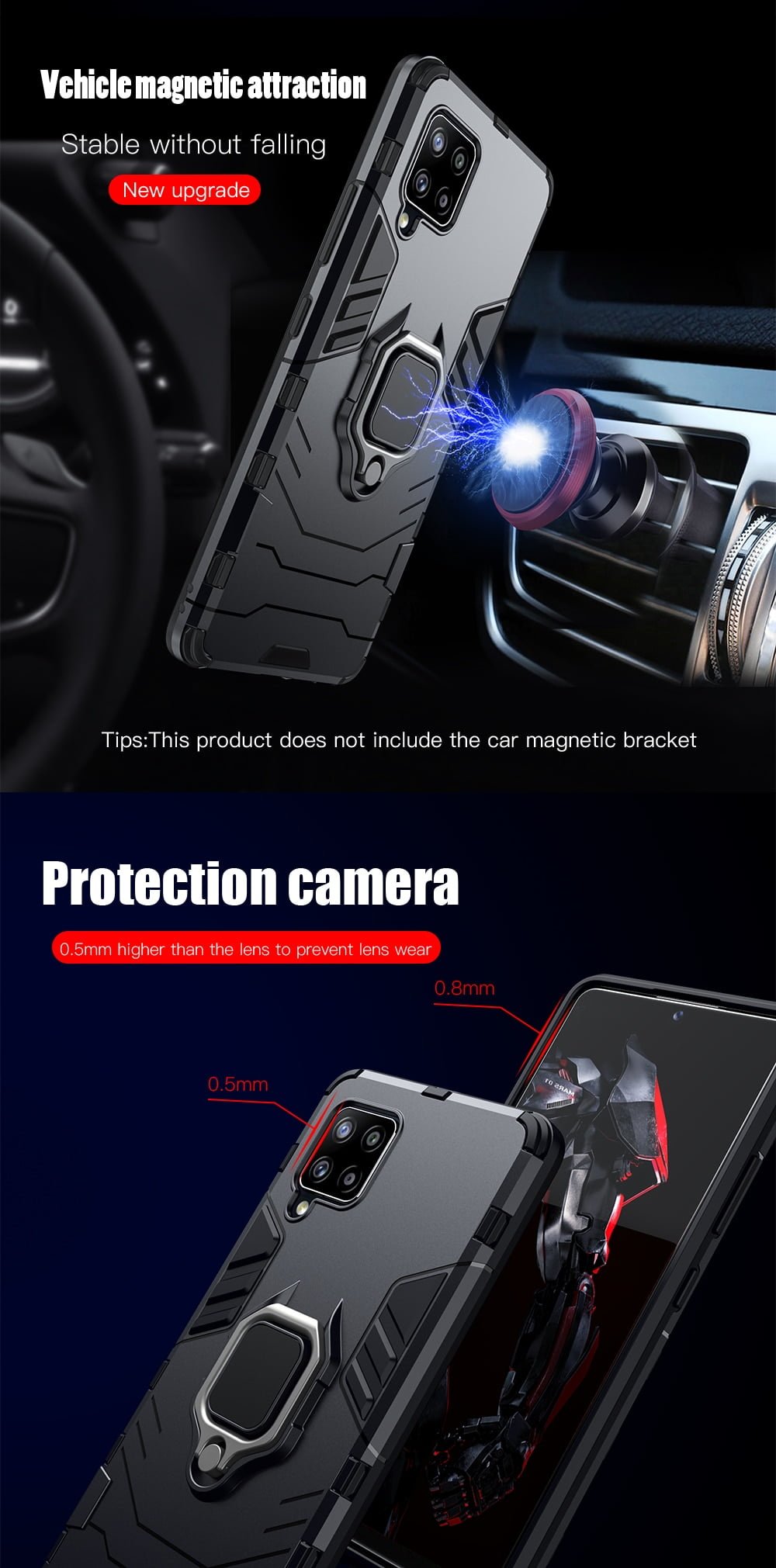 KEYSION Shockproof Armor Case for Samsung A42 5G Ring Stand Bumper Silicone Phone Back Cover for Galaxy S20 FE A11 A31 A01 Core