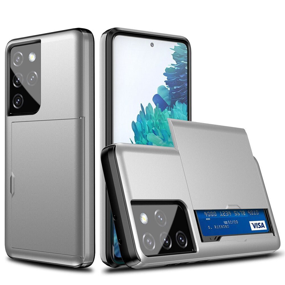 Slide Card Slots Holder Case For Samsung Galaxy S21 S30 S20 FE Note 20 Ultra 10 9 8 S10 5G S9 S8 Plus S10E S21+ Case Cover Funda