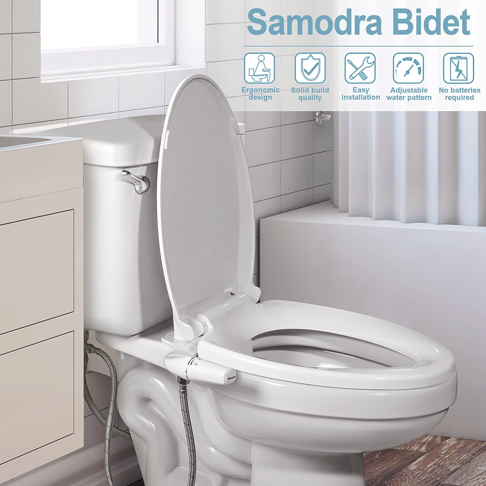 SAMODRA Bidet Attachment Ultra-Slim Toilet Seat Attachment Dual Nozzle Bidet Adjustable Water Pressure Non-Electric Ass Sprayer SAMODRA Bidet Attachment Ultra-Slim Toilet Seat Attachment Dual Nozzle Bidet Adjustable Water Pressure Non-Electric Ass Sprayer