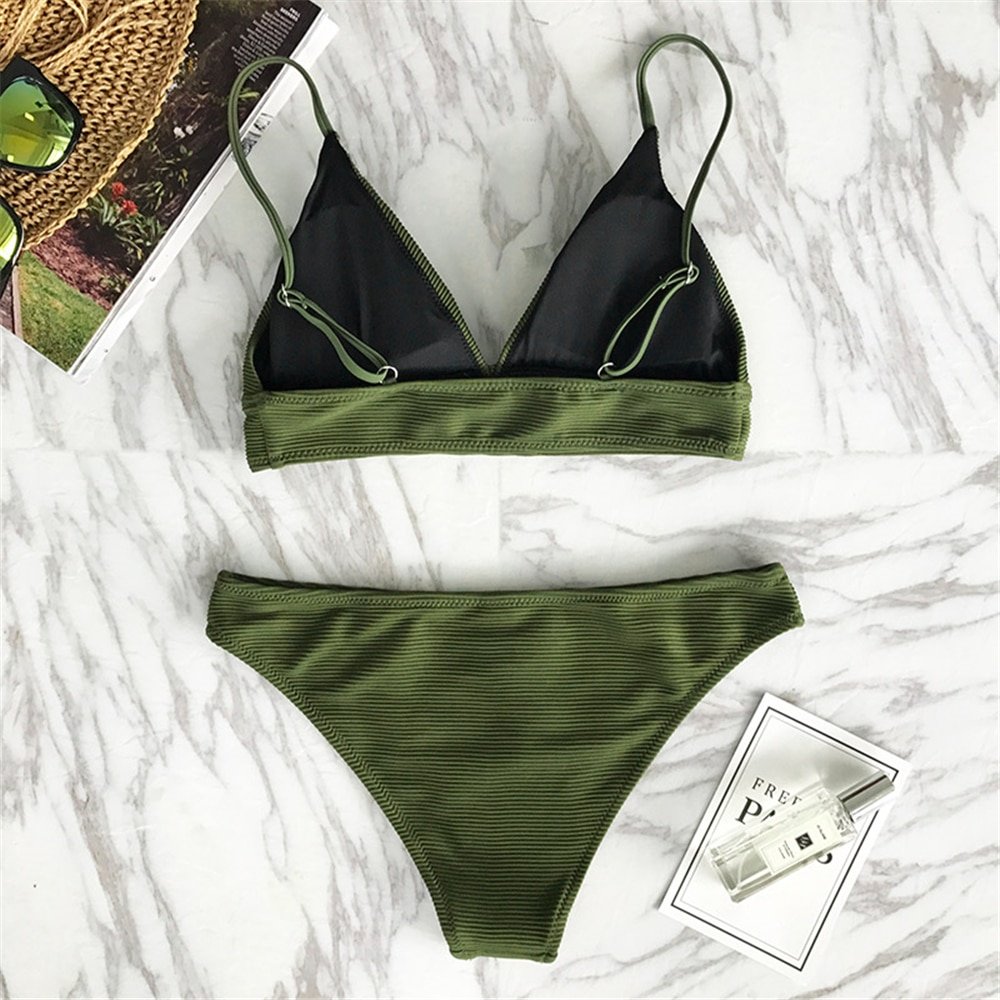 Solid Women's Bikini Set in Blue and Green