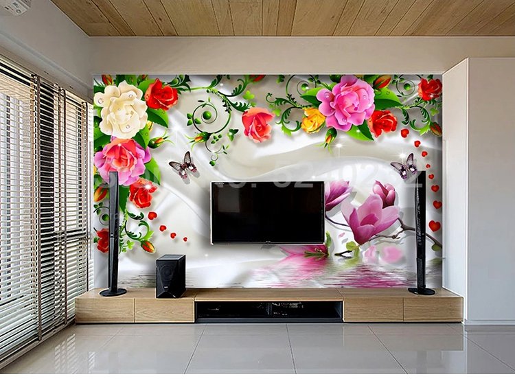 Custom Photo 3D Romantic Floral Flower Waterproof Silk Cloth Mural Wallpaper Living Room Bedroom TV Background Wall Art Decor