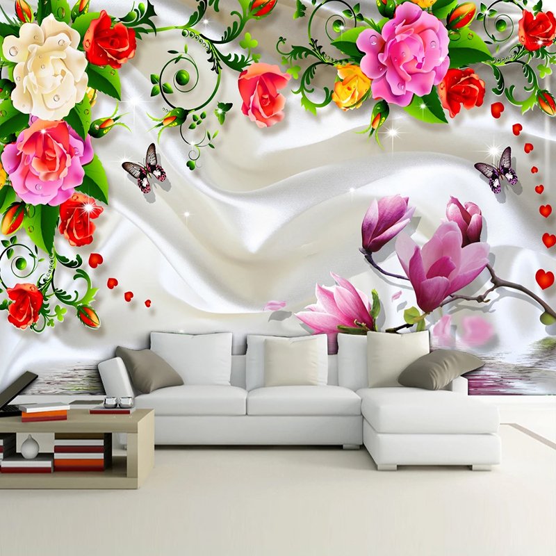 Custom Photo 3D Romantic Floral Flower Waterproof Silk Cloth Mural Wallpaper Living Room Bedroom TV Background Wall Art Decor Custom Photo 3D Romantic Floral Flower Waterproof Silk Cloth Mural Wallpaper Living Room Bedroom TV Background Wall Art Decor