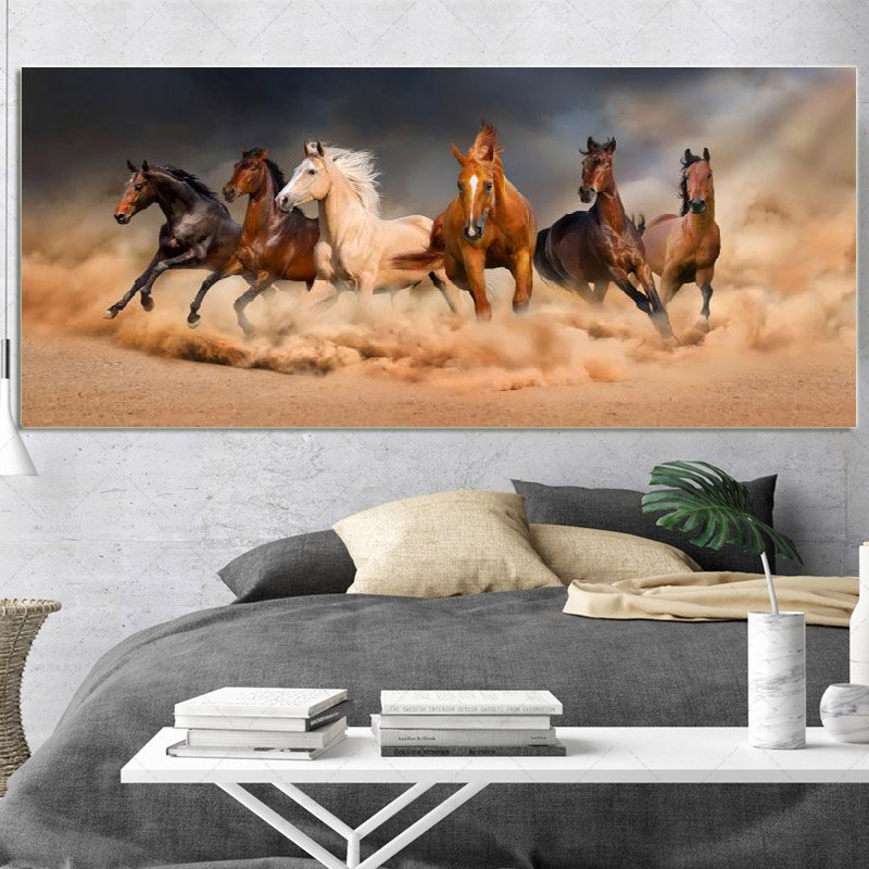 SELFLESSLY Eight Horses Running In Sea Canvas Painting Wall Art Animal Pictures For Living Room Bedroom Modern Home Decoration