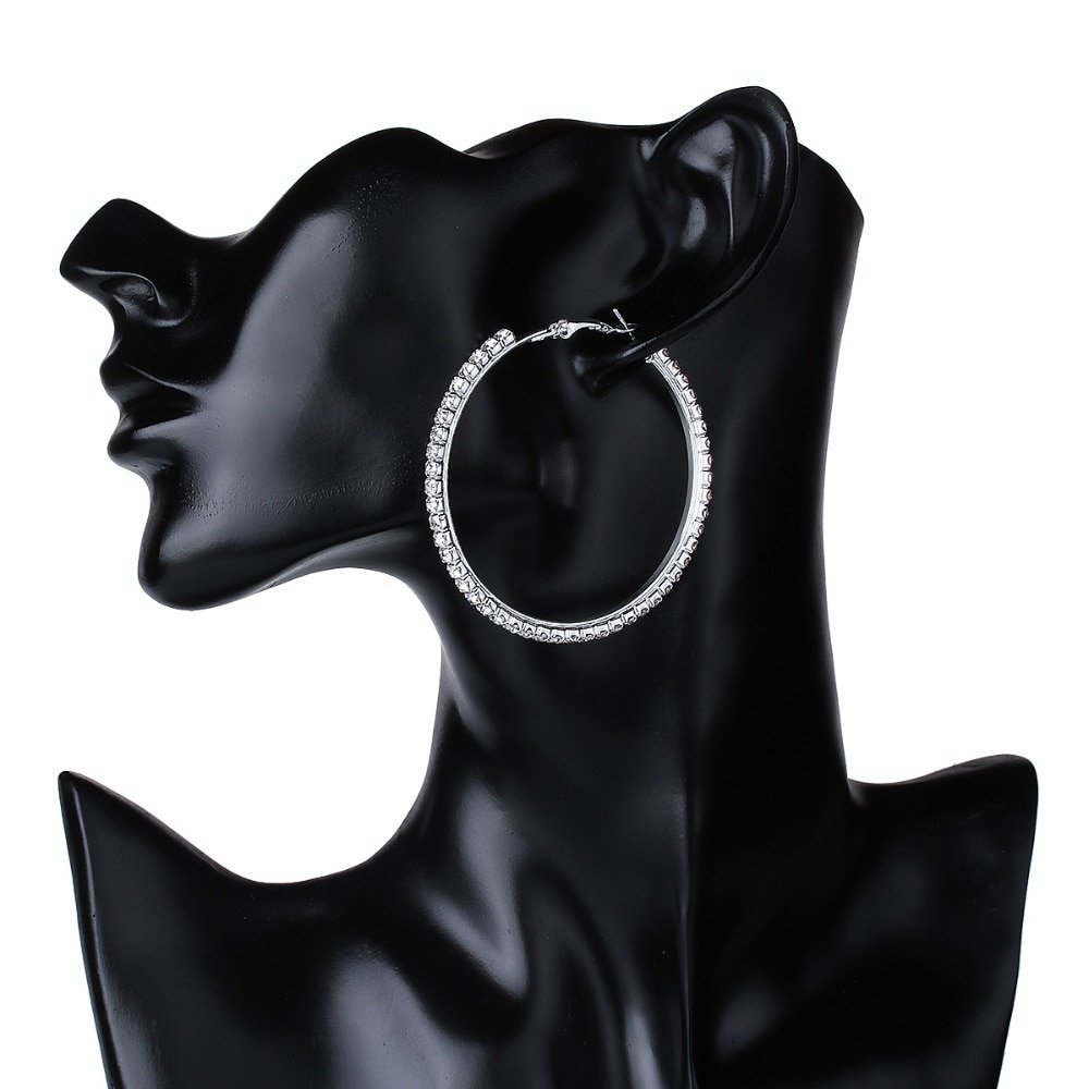 Women's Big Round Earrings with Crystals