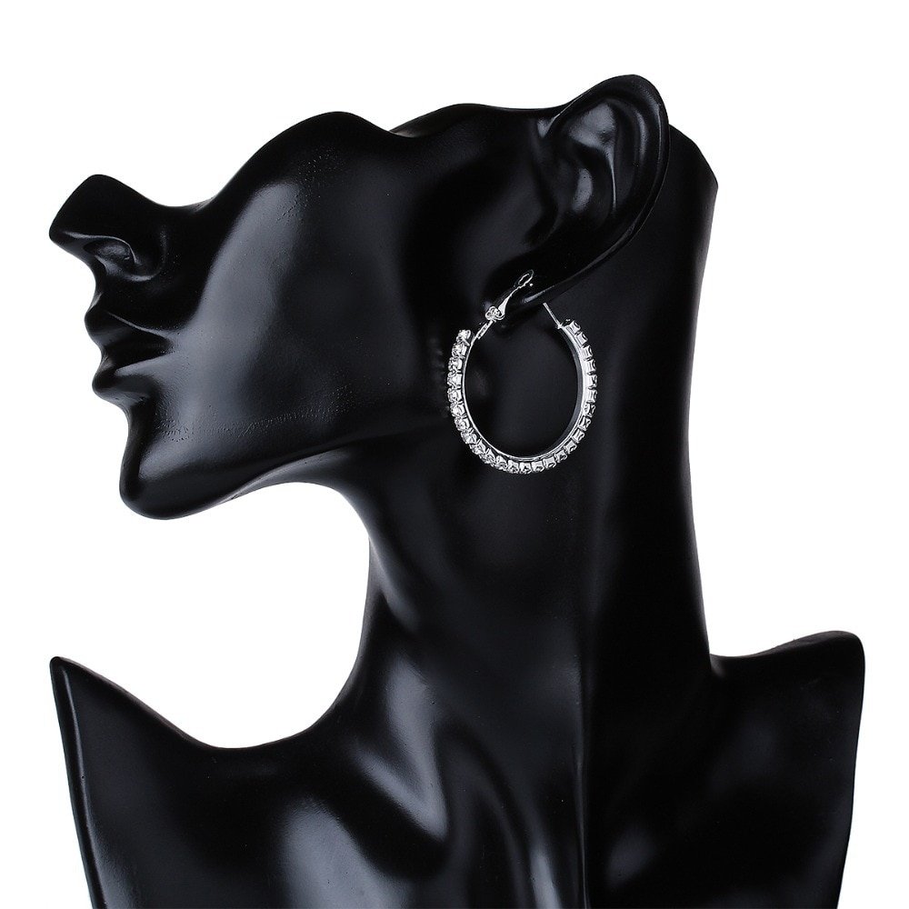 Women's Big Round Earrings with Crystals