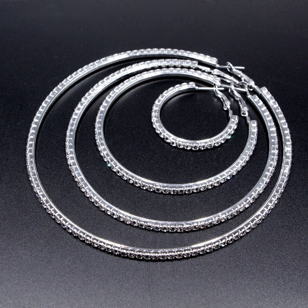 Women's Big Round Earrings with Crystals