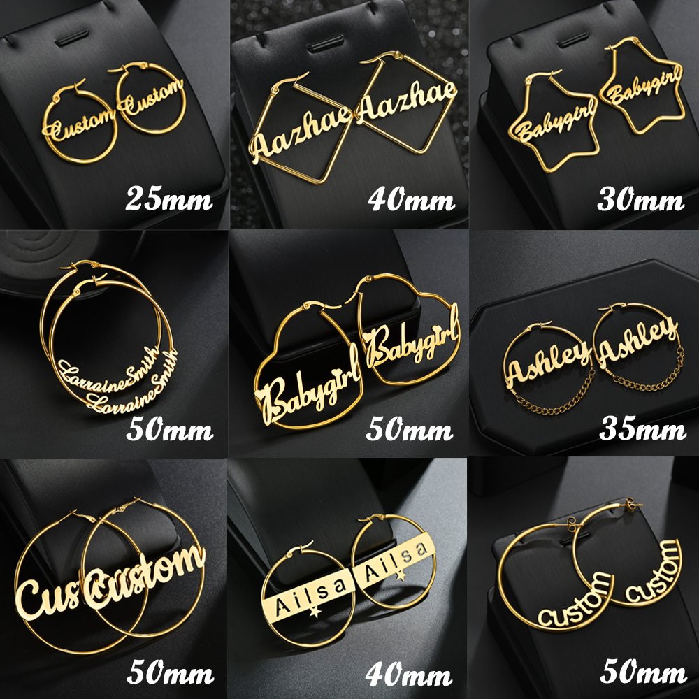 Women's Personalized Stainless Steel Hoop Earrings