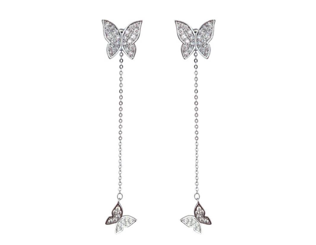 Women's Crystal Butterfly 925 Sterling Silver Earrings