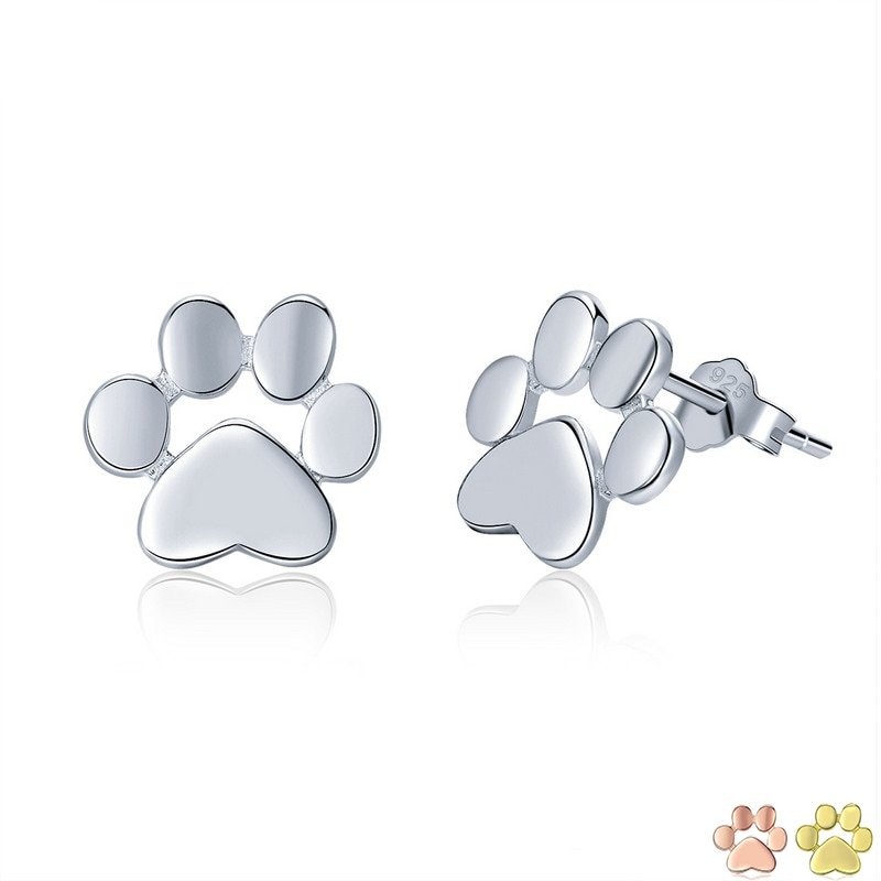 Cute Silver Paw Stud Earrings
