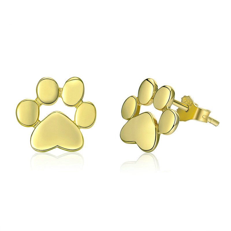 Cute Silver Paw Stud Earrings