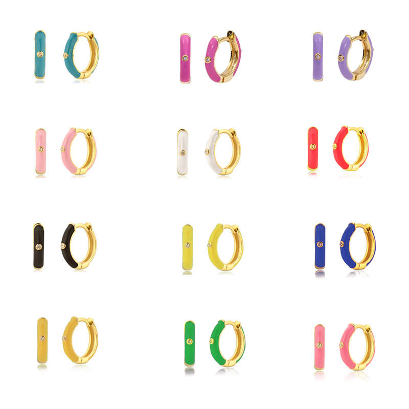 925 Sterling Silver Enamel Hoop Earrings