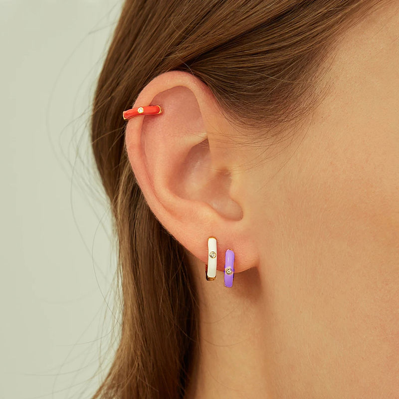 925 Sterling Silver Enamel Hoop Earrings