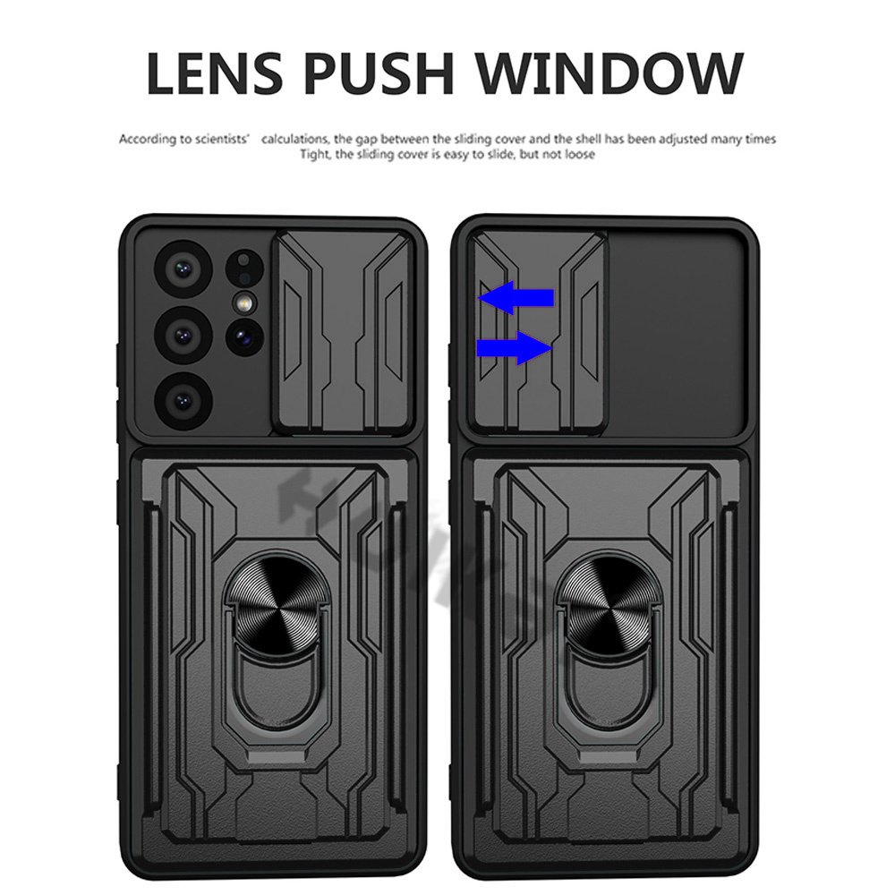 For Samsung S22 S21 Ultra Plus Case Slide Stand Kickstand Ring Camera Military Grade Card Slot Galaxy Note 20 A13 A32 A73 A52 72