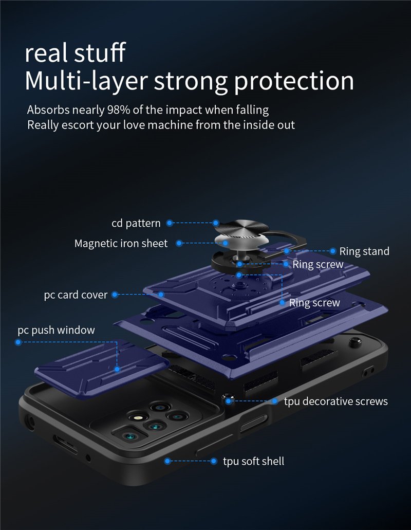 Shockproof Armor Case For Xiaomi Redmi 10 10C 9T Note 11 11S 8 9 9s Mi 11T 12 POCO X3 X4 Pro F3 Magnetic Holder Card Slot Cover