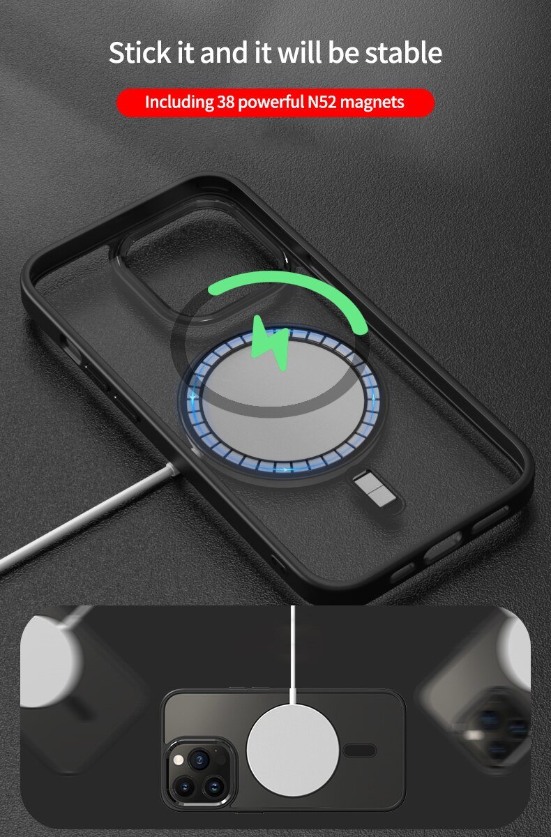 Luxury Clear HD Phone Case For iPhone 14 13 12 11 Pro Max Funda Magnetic Magsafe Wireless Charging Shockproof Hybrid Armor Cover