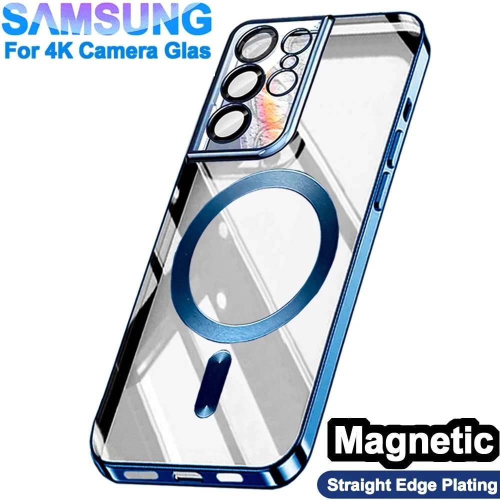 Original Wireless Magnet Plating Cover For Magsafe Case Samsung Galaxy S21 S23 Fe S22 Plus S24 Ultra 4K Glas Full Camera Protect Original Wireless Magnet Plating Cover For Magsafe Case Samsung Galaxy S21 S23 Fe S22 Plus S24 Ultra 4K Glas Full Camera Protect