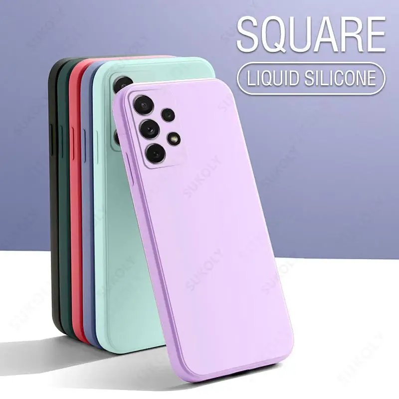 Square Liquid Silicone Case For Samsung Galaxy S24 Ultra S23 S22 Ultra A52 A54 A53 A51 A50 S23 S21 FE Camera Protect Soft Cover