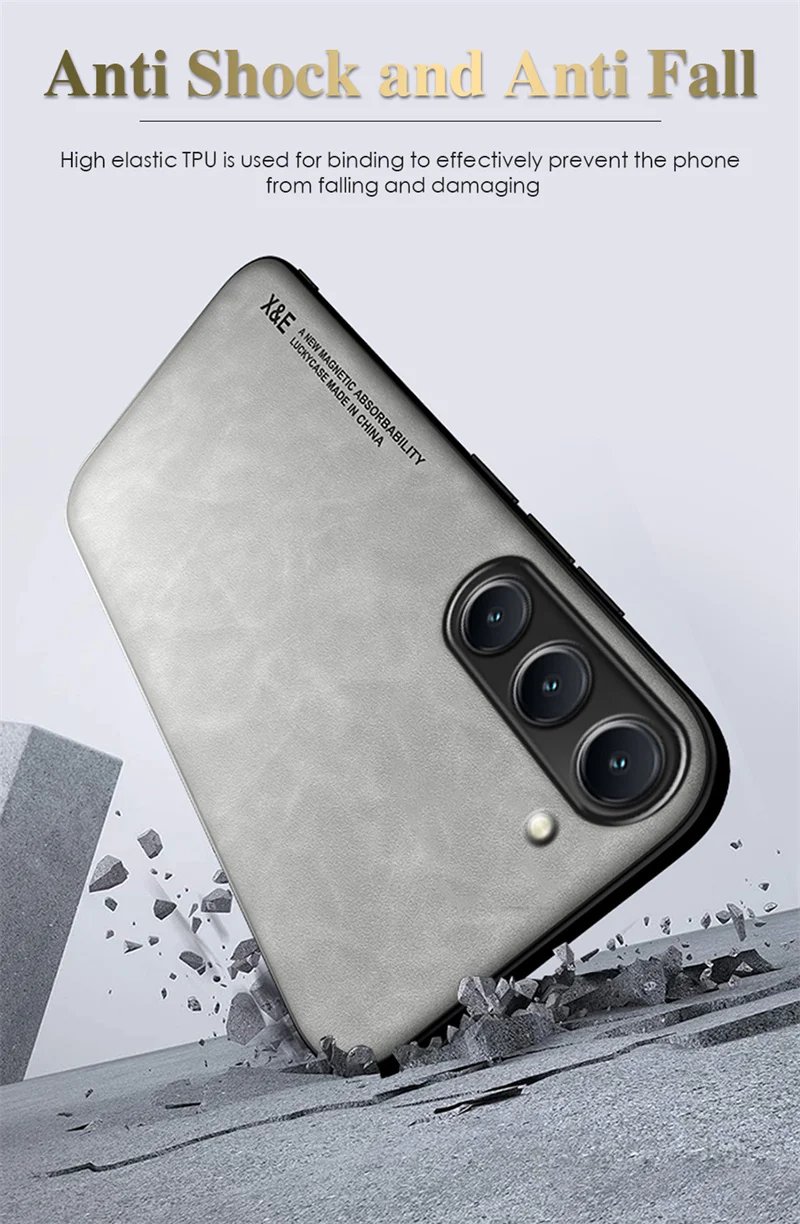 Sheepskin Leather Magnetic Case For Samsung Galaxy S24 S23 S22 S21 FE S20 Plus Note 20 Ultra Coque Built-in Metal Plate Cover