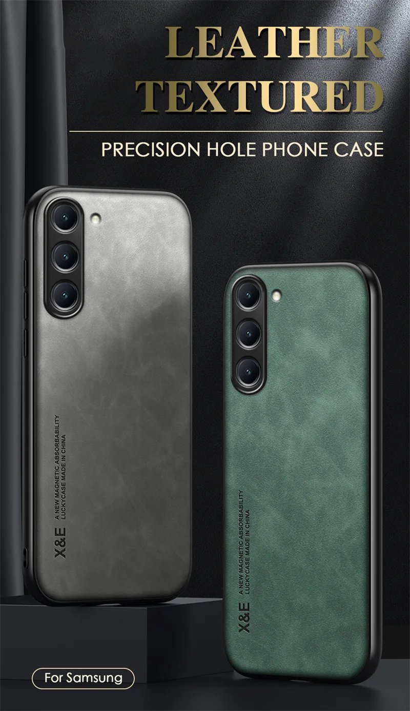 Sheepskin Leather Magnetic Case For Samsung Galaxy S24 S23 S22 S21 FE S20 Plus Note 20 Ultra Coque Built-in Metal Plate Cover