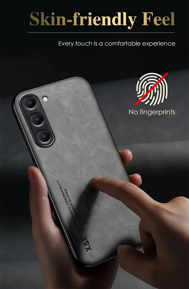 Sheepskin Leather Magnetic Case For Samsung Galaxy S24 S23 S22 S21 FE S20 Plus Note 20 Ultra Coque Built-in Metal Plate Cover