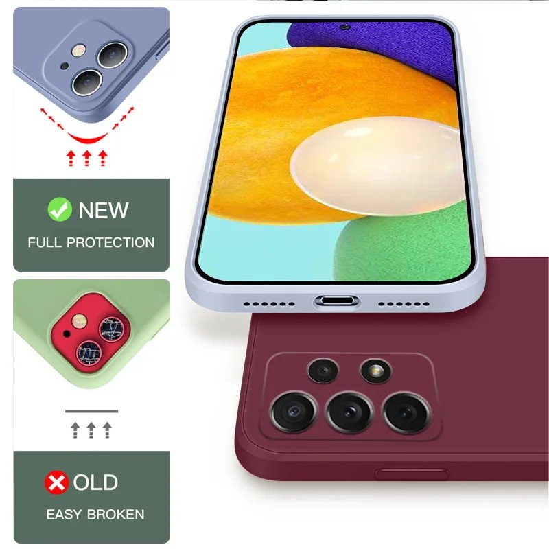 Case For Samsung Galaxy S24 S23 S22 Ultra S21 FE S21 Plus A55 A53 A52S A54 Shockproof Square Liquid Silicone Phone Cover Coque