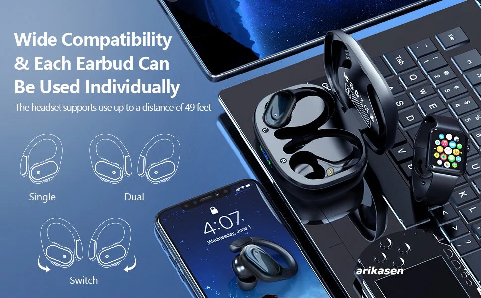 Wireless Earbuds Sport Bluetooth 5.3 Headphones with Noise Cancelling Mic 75H HiFi Stereo Over Ear Bud LED Display USB-C IPX6 Wireless Earbuds Sport Bluetooth 5.3 Headphones with Noise Cancelling Mic 75H HiFi Stereo Over Ear Bud LED Display USB-C IPX6