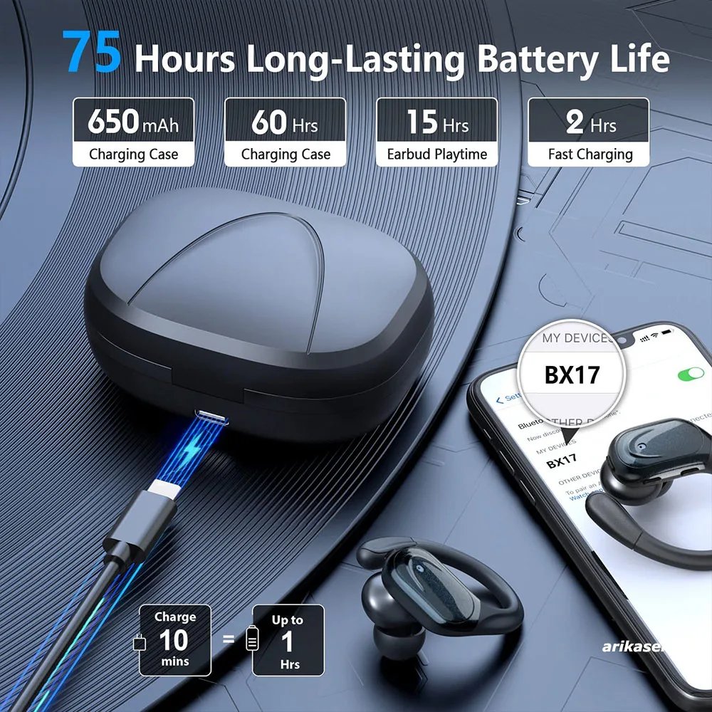 Wireless Earbuds Sport Bluetooth 5.3 Headphones with Noise Cancelling Mic 75H HiFi Stereo Over Ear Bud LED Display USB-C IPX6 Wireless Earbuds Sport Bluetooth 5.3 Headphones with Noise Cancelling Mic 75H HiFi Stereo Over Ear Bud LED Display USB-C IPX6