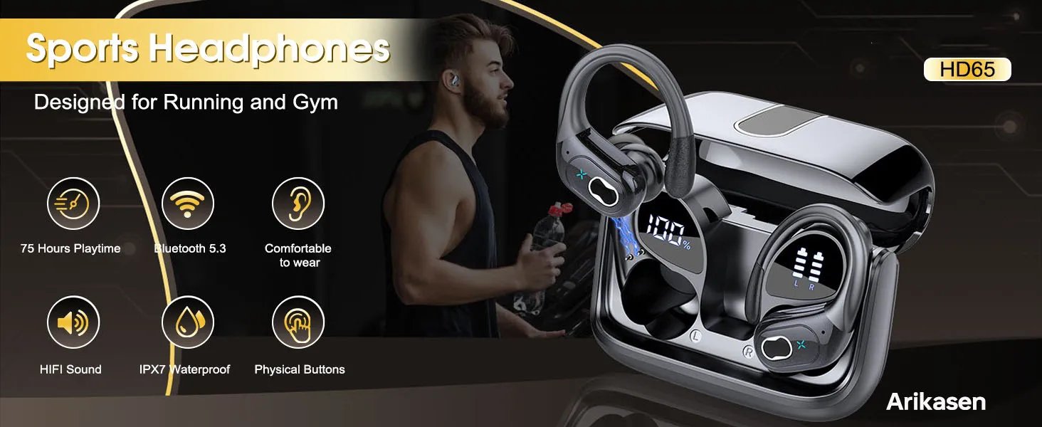 Bluetooth 5.3 Headphones 2024 Wireless Earbuds 75hrs Sport Bluetooth Earphone with Noise Cancelling Mic IPX7 Waterproof Headsets Bluetooth 5.3 Headphones 2024 Wireless Earbuds 75hrs Sport Bluetooth Earphone with Noise Cancelling Mic IPX7 Waterproof Headsets