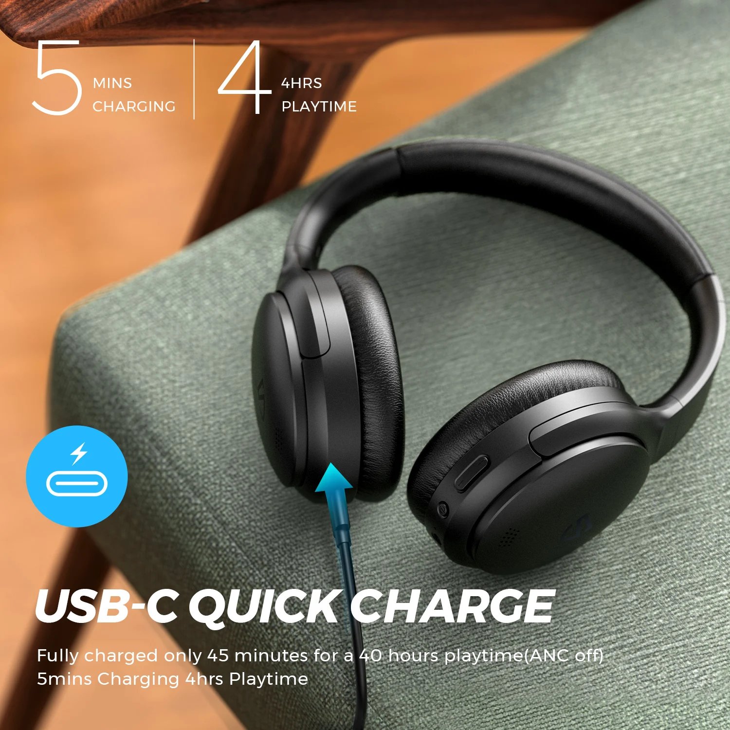 SOUNDPEATS Active Noise Cancelling Headphones Wireless Over Ear Bluetooth Headphones 40H Playtime, Comfortable Fit, Clear Calls SOUNDPEATS Active Noise Cancelling Headphones Wireless Over Ear Bluetooth Headphones 40H Playtime, Comfortable Fit, Clear Calls