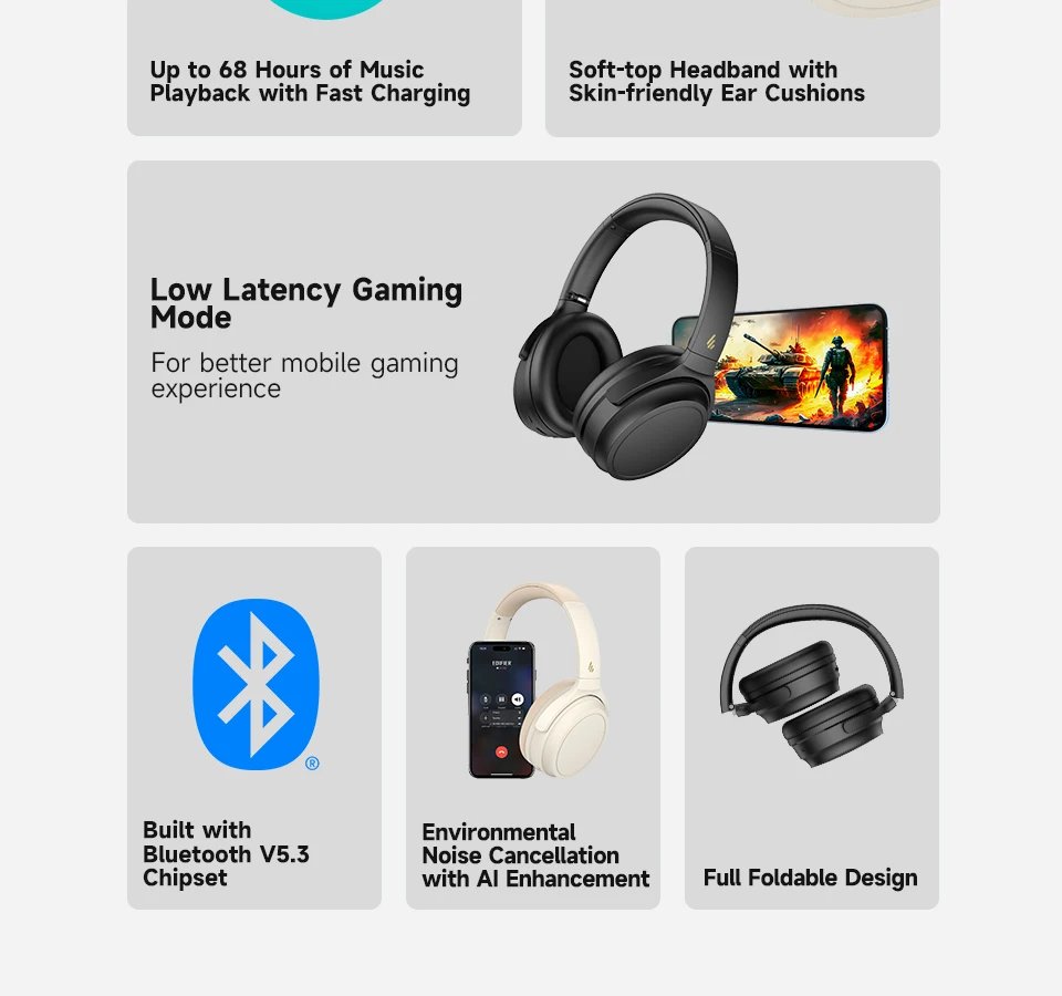 Edifier WH700NB Active Noise Cancelling Wireless Headphones Bluetooth 5.3 Multipoint Connection Foldable Earphones 68H Playback Edifier WH700NB Active Noise Cancelling Wireless Headphones Bluetooth 5.3 Multipoint Connection Foldable Earphones 68H Playback
