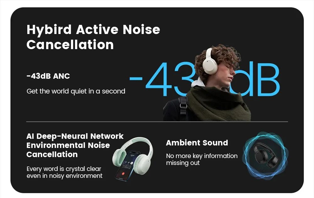 Edifier W820NB Plus Wireless Noise Cancelling Headphones 43dB ANC Hi-Res LDAC Codec 49hrs Playtime Over-Ear Bluetooth Headset Edifier W820NB Plus Wireless Noise Cancelling Headphones 43dB ANC Hi-Res LDAC Codec 49hrs Playtime Over-Ear Bluetooth Headset