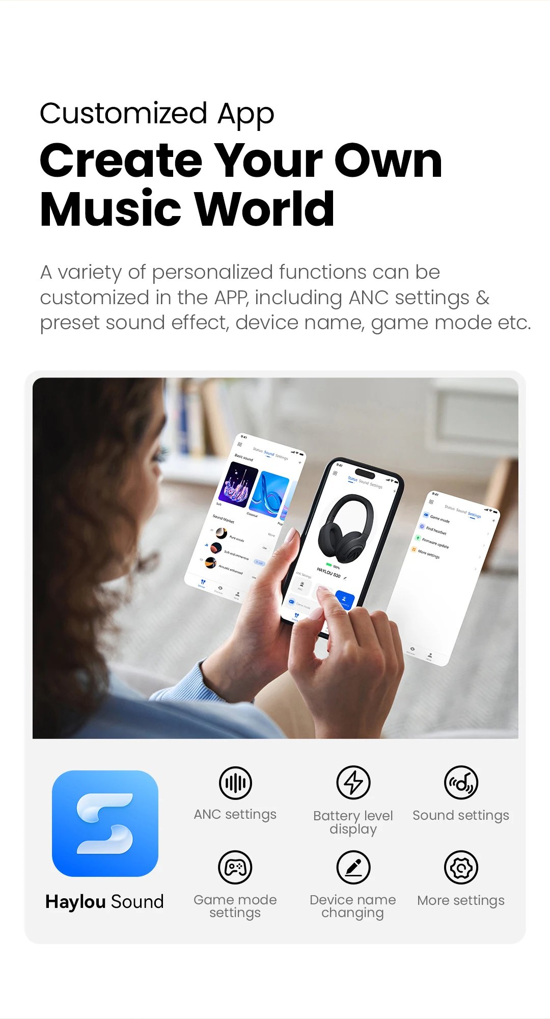 HAYLOU S30 Wireless Bluetooth 5.4 Headphones 43dB Adaptive Noise Cancelling Headsets 40mm Driver 80H Playtime Earphones HAYLOU S30 Wireless Bluetooth 5.4 Headphones 43dB Adaptive Noise Cancelling Headsets 40mm Driver 80H Playtime Earphones