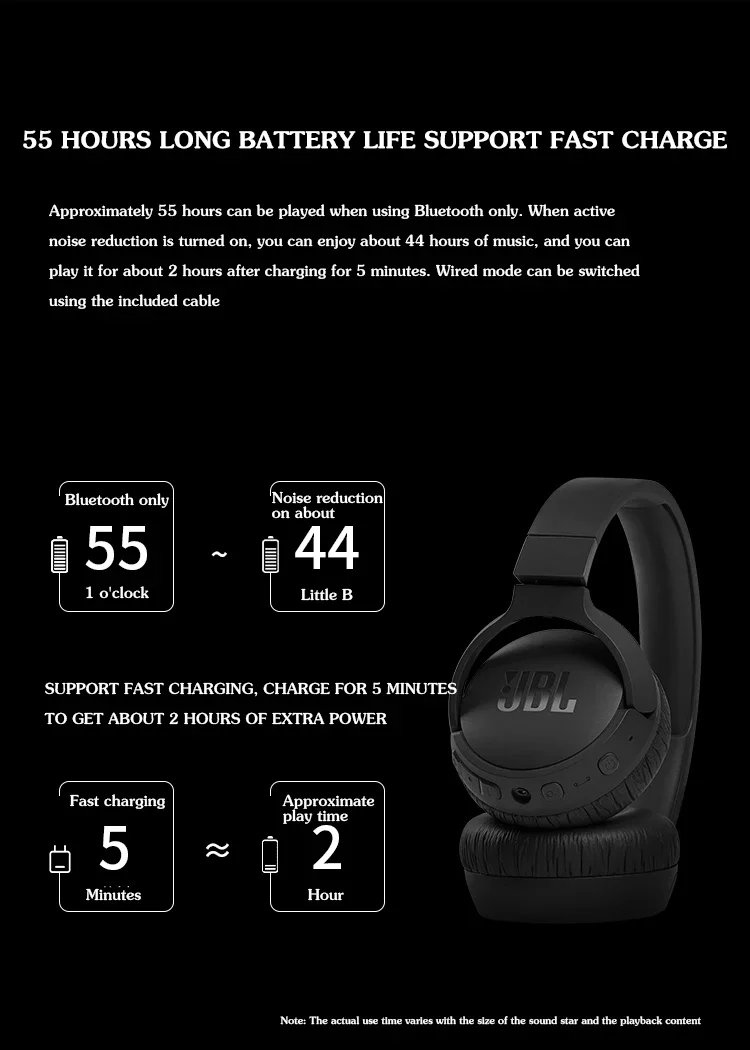 Original JBL TUNE 660BTNC Wireless Bluetooth Headphones T660NC Noise Cancelling Pure Bass headset Gaming Sports headphone Mic