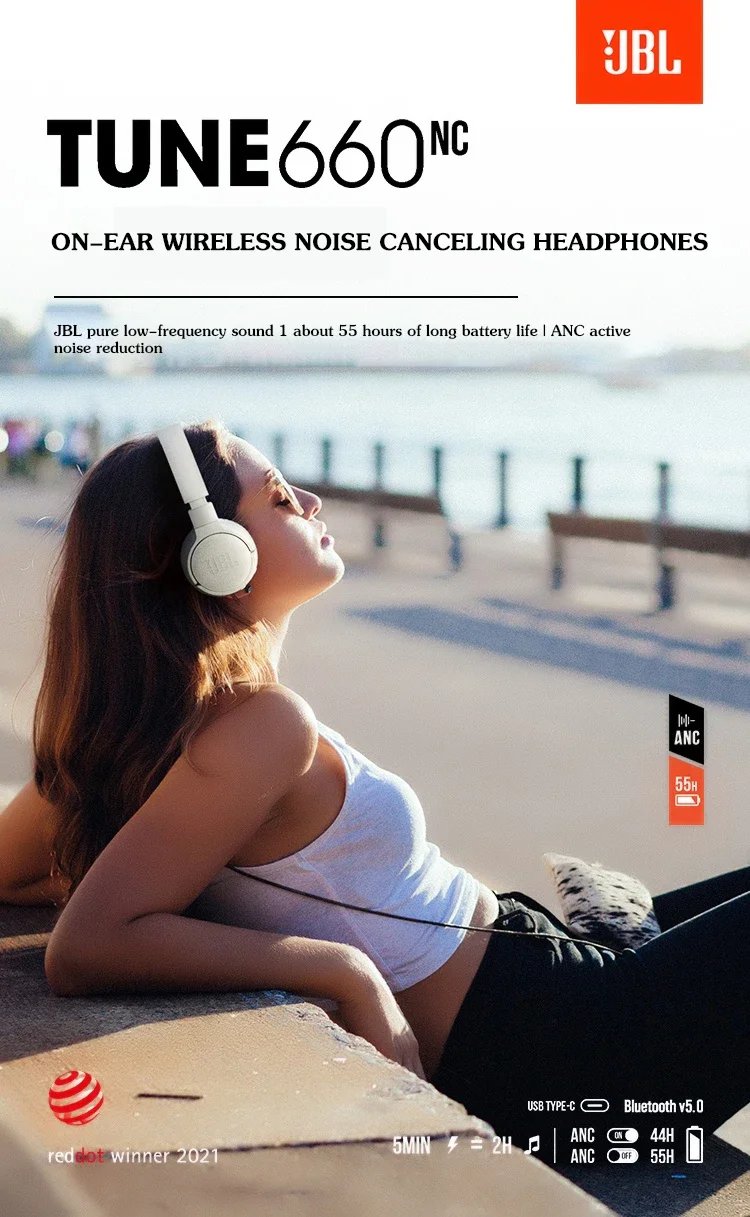 Original JBL TUNE 660BTNC Wireless Bluetooth Headphones T660NC Noise Cancelling Pure Bass headset Gaming Sports headphone Mic