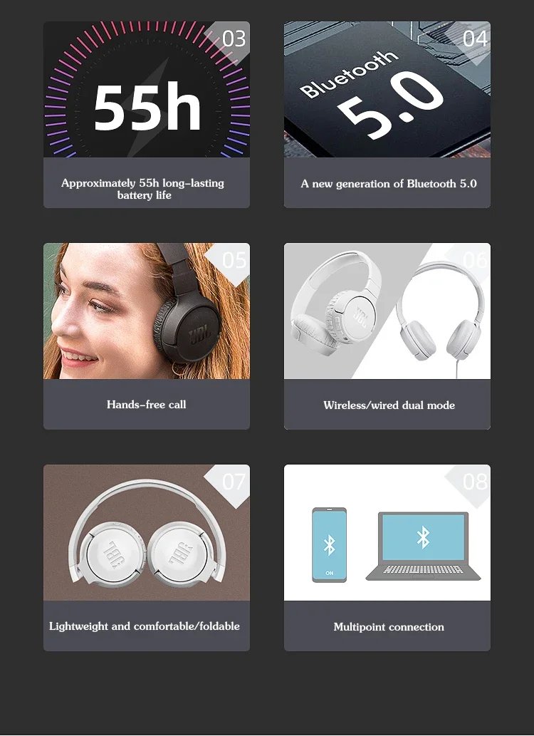 Original JBL TUNE 660BTNC Wireless Bluetooth Headphones T660NC Noise Cancelling Pure Bass headset Gaming Sports headphone Mic