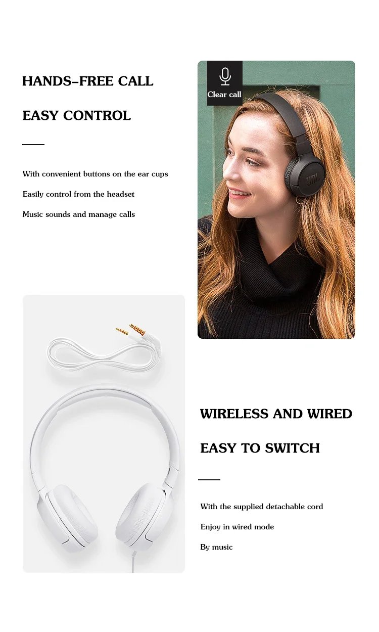 Original JBL TUNE 660BTNC Wireless Bluetooth Headphones T660NC Noise Cancelling Pure Bass headset Gaming Sports headphone Mic