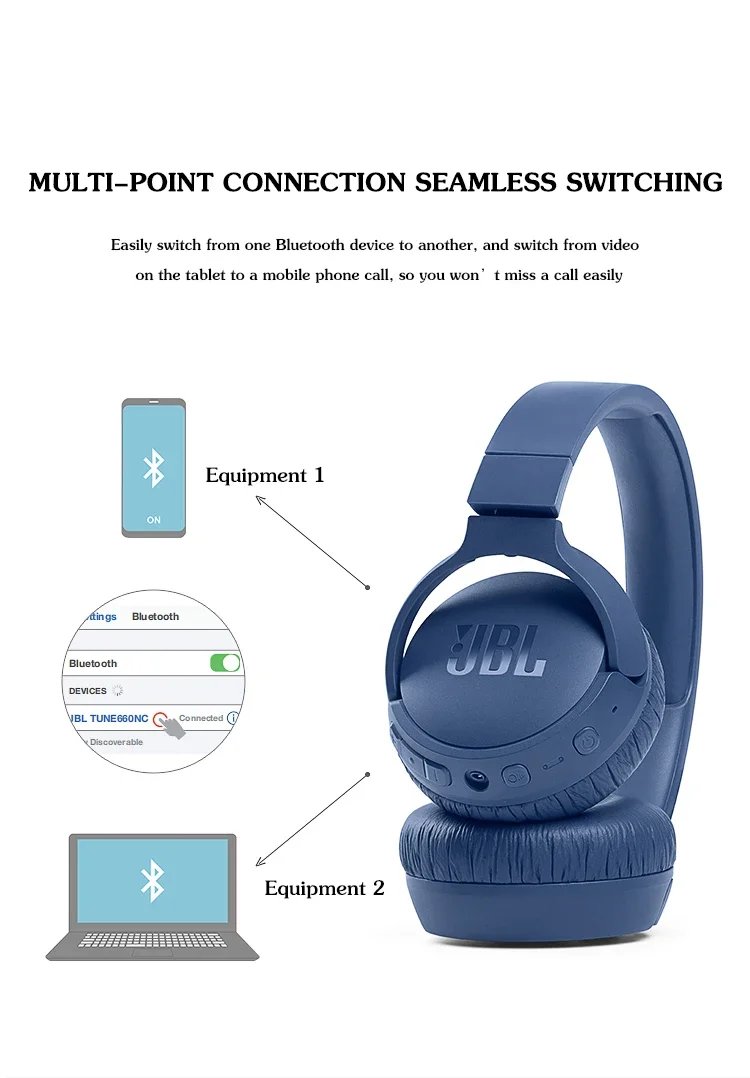 Original JBL TUNE 660BTNC Wireless Bluetooth Headphones T660NC Noise Cancelling Pure Bass headset Gaming Sports headphone Mic