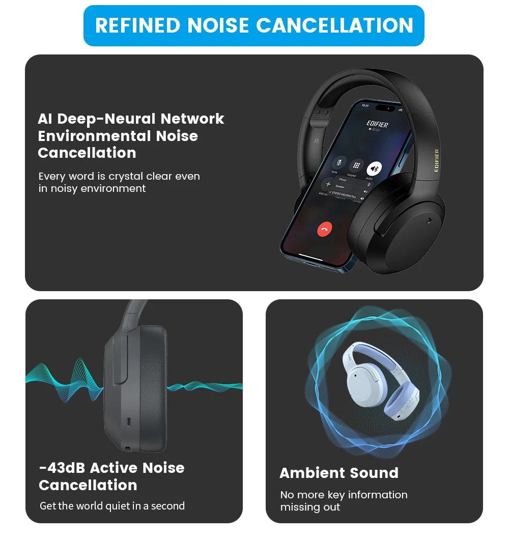 Edifier W820NB+ Plus Active Noise Cancelling Wireless Bluetooth Headphones Hi-Res LDAC Headset 49H Playtime APP Equalizer Edifier W820NB+ Plus Active Noise Cancelling Wireless Bluetooth Headphones Hi-Res LDAC Headset 49H Playtime APP Equalizer