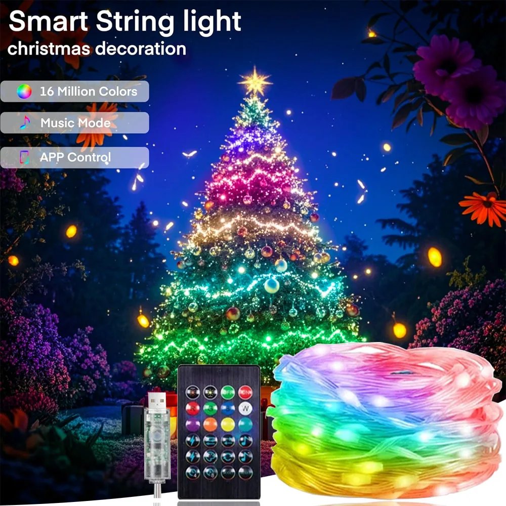 Smart Fairy RGB String Light USB 10M/33FT Waterproof String Light with App Control, Sync to Voice & Music Christmas Tree Decor Smart Fairy RGB String Light USB 10M/33FT Waterproof String Light with App Control, Sync to Voice & Music Christmas Tree Decor