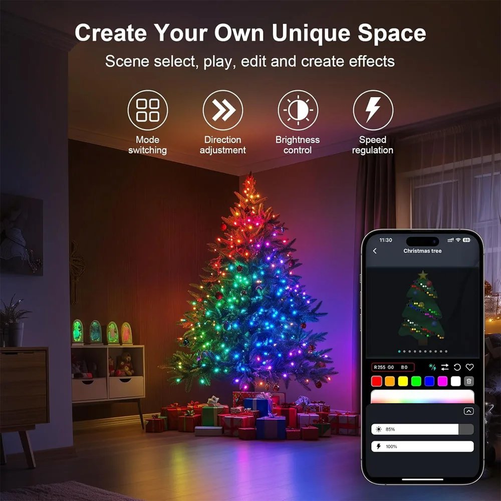Smart Fairy RGB String Light USB 10M/33FT Waterproof String Light with App Control, Sync to Voice & Music Christmas Tree Decor Smart Fairy RGB String Light USB 10M/33FT Waterproof String Light with App Control, Sync to Voice & Music Christmas Tree Decor