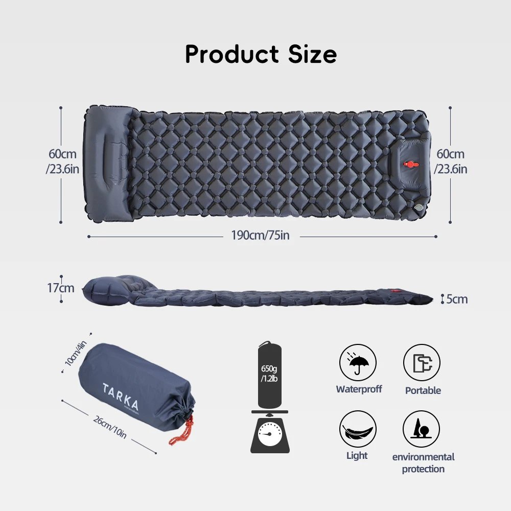TARKA Inflatable Camping Mats Air Mattress With Pillow Outdoor Tourist Sleeping Pad Self-Inflating Mattress For Hiking Climbing TARKA Inflatable Camping Mats Air Mattress With Pillow Outdoor Tourist Sleeping Pad Self-Inflating Mattress For Hiking Climbing